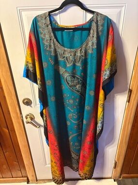 Sante Classic Moo Moo Bohemian Teal Multicolor Paisley Women’s Tunic Top